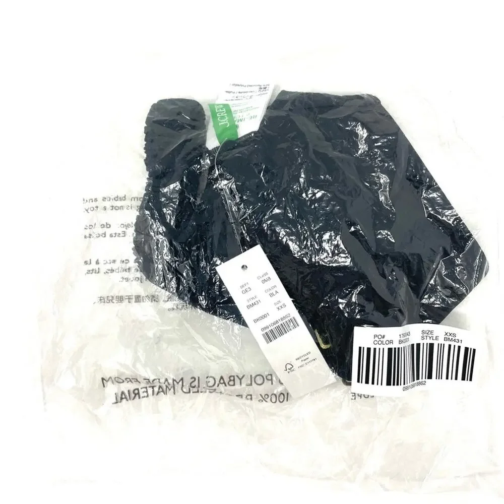 NEW J. Crew Scrunchie-strap Square Neck Bikini Top, Black, Women's XXS BM431 $72